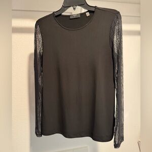 Tahari Elegant Black Long Sleeve Top with Mesh Detail
